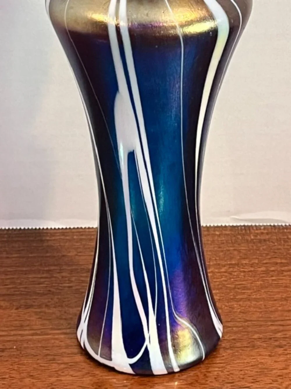 Glass Magic Blue Iridescent Art Glass Pulled Stripe 9.5